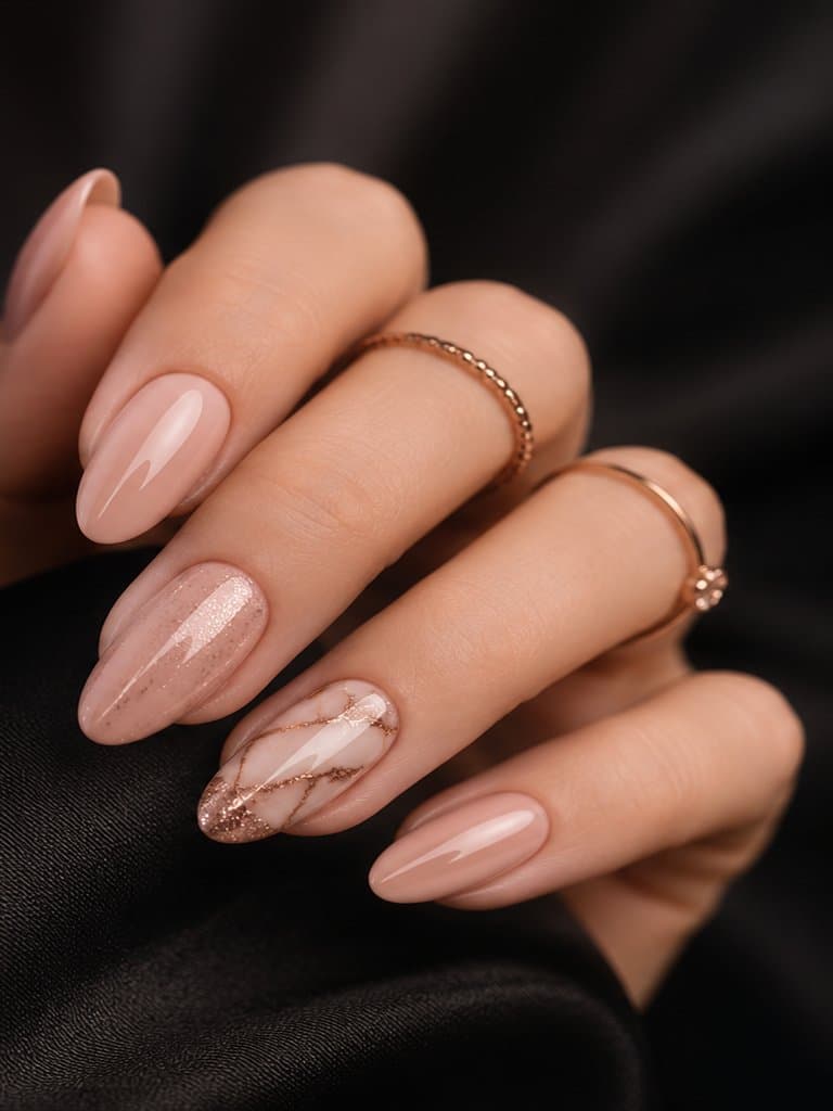 Manichiură elegantă cu detaliu rose-gold, Luna Beauty